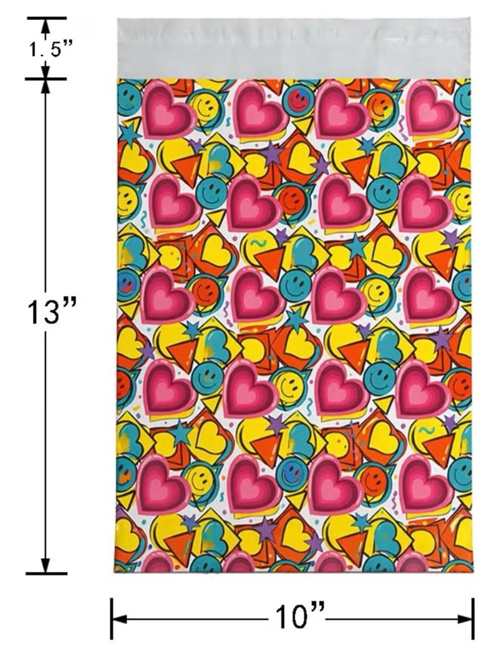 Polymailers Colorful Heart & Smiley faces 10” x 13”. Pack of 20. ❤️😊 - Picture 2 of 3